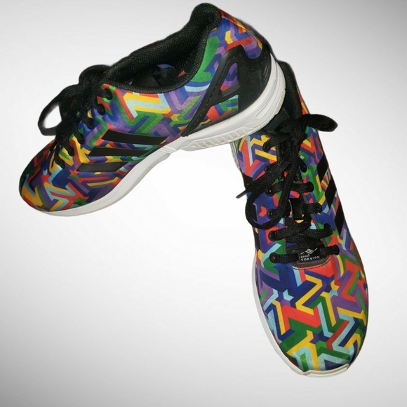 Men's Adidas ZX Flux Multi Color Rainbow Shoe! - Picture 3 of 10